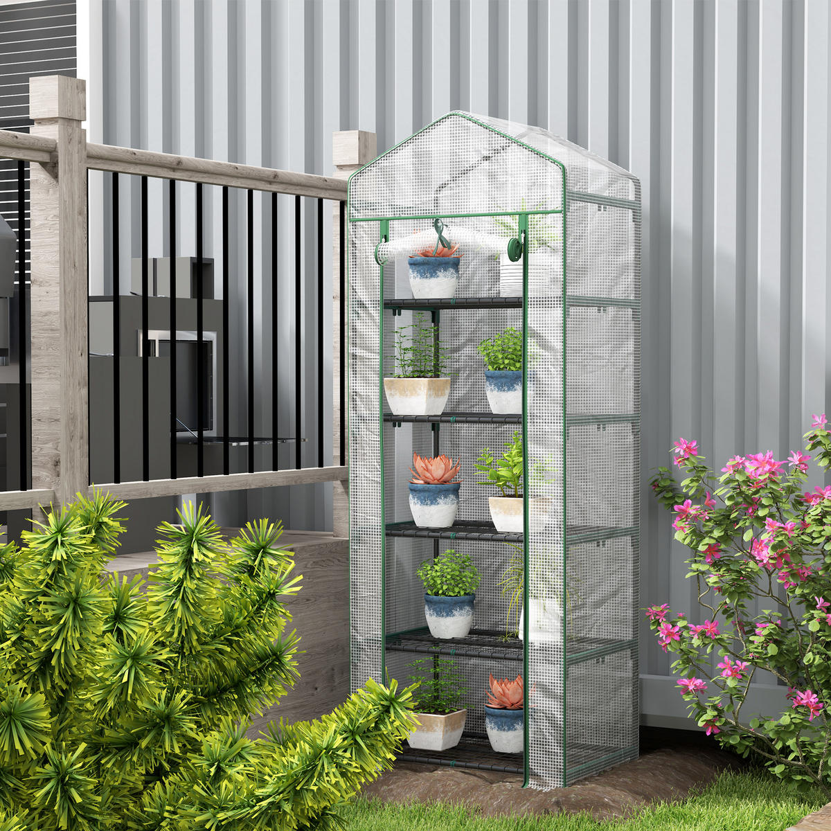 GEWÄCHSHAUS, 69L x 49B x 193H cm - Weiß, Kunststoff/Metall (49/193/69cm) - Outsunny
