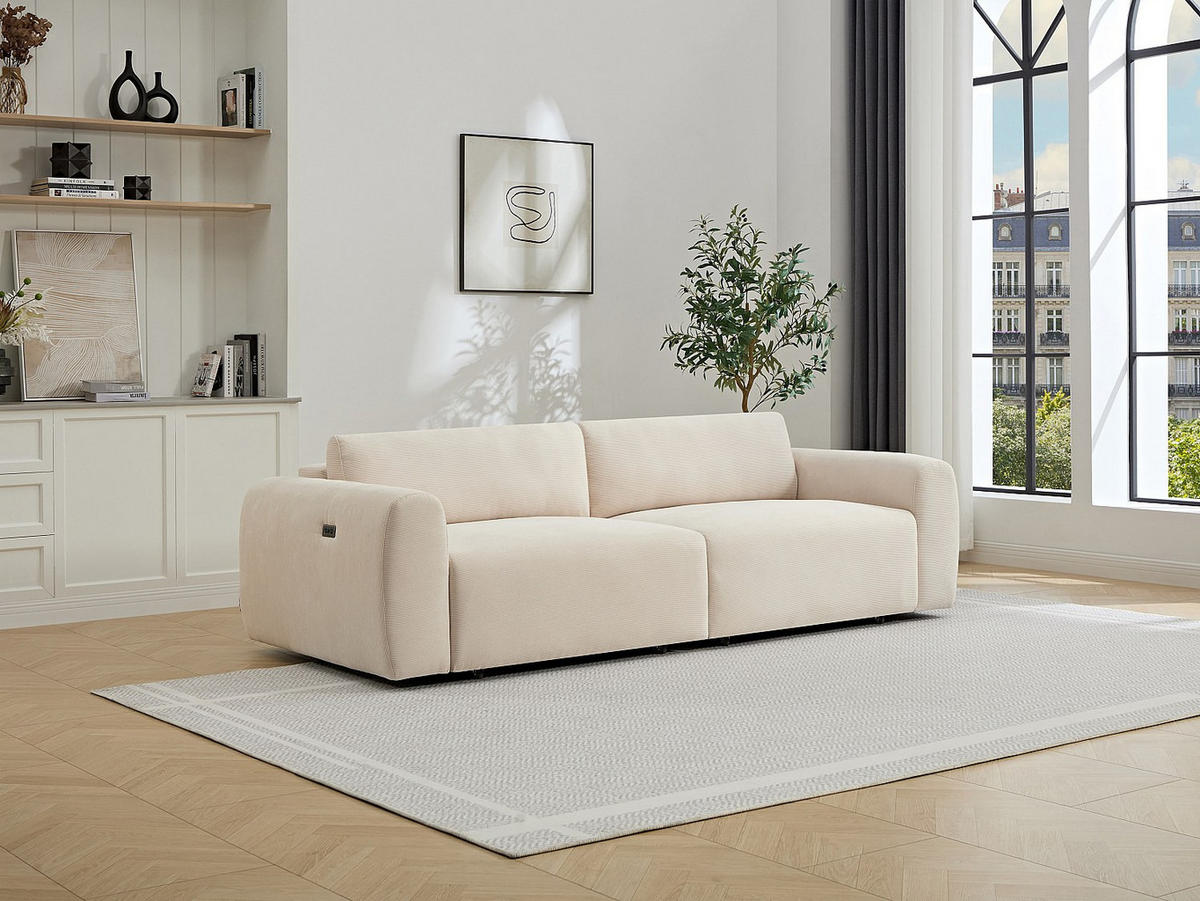 SOFA 4-Sitzer mit elektrisch ausziehbarer Sitzfläche – Feincord-Samt Beige – PASTARO - Beige, Textil (242/75/109cm) - Vente-Unique