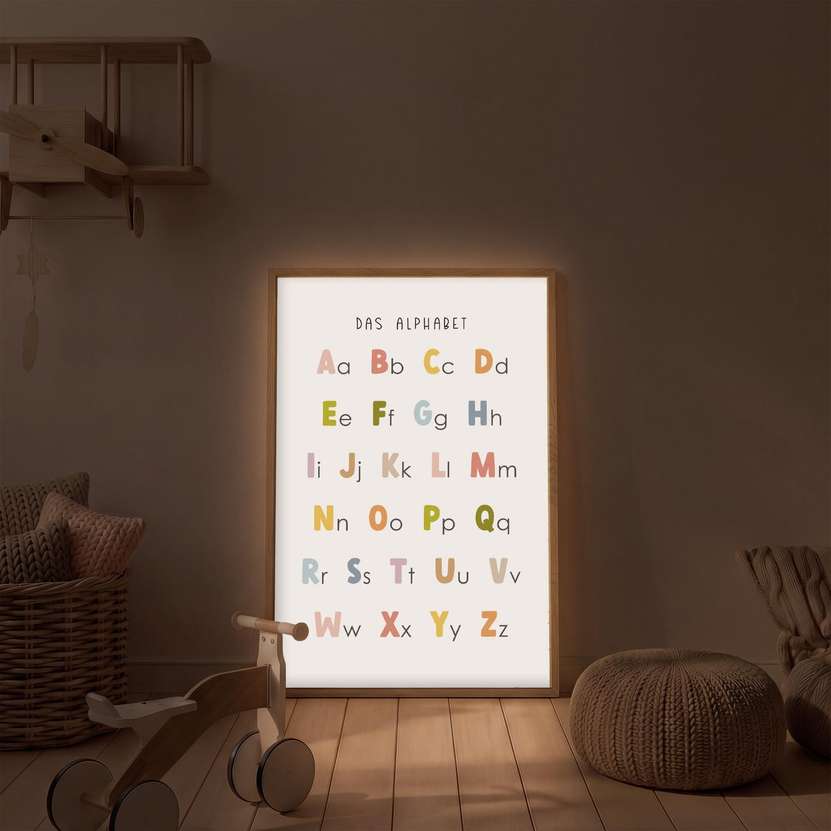 NACHTTISCHLAMPE MIT AKKU Pädagogisch - Alphabet lernen - Farbenfroh - Weiß - Buchstaben 60x90 cm - Weiß, Holzwerkstoff (8/60/90cm) - OnlyWow