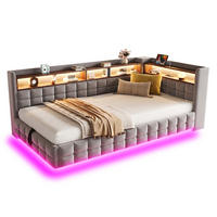 SCHLAFSOFA 90x200 cm in Hellgrau mit Stauraum, LED-Beleuchtung und Ladeanschlüssen - Hellgrau, Textil (90/200cm) - IVMEU