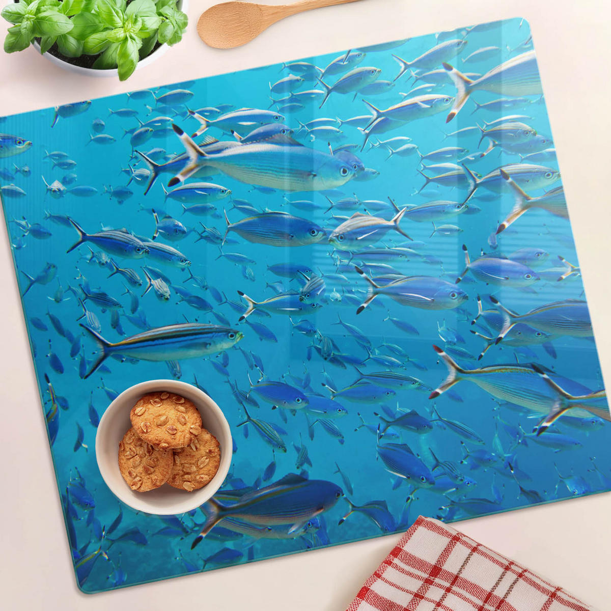 GLASPLATTE 60x52 cm Korallenfische - Blau, Glas (60/52cm) - TULUP