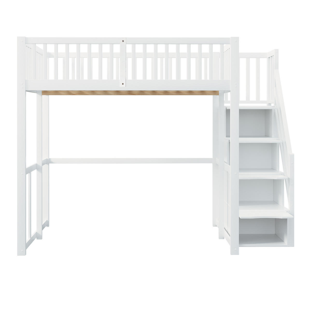 HOCHBETT 140/200 cm in Weiß mit Stauraumaufstieg und Sicherheitsumrandung - Weiß, Holz/Holzwerkstoff (140/200cm) - CHICFURN