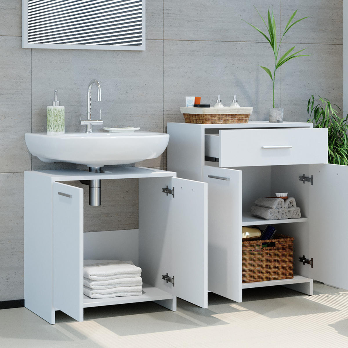 SADA NÁBYTKU DO KOUPELNY Kiko Bílá - bílá, kompozitní dřevo (58/60/33cm) - Vicco