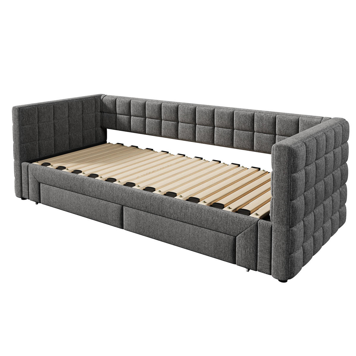 TAGESBETT 90/200 cm DE-04655, mit Ausziehbett und 2 Schubladen in Grau - Grau, Holzwerkstoff (90/200cm) - ComfortXL
