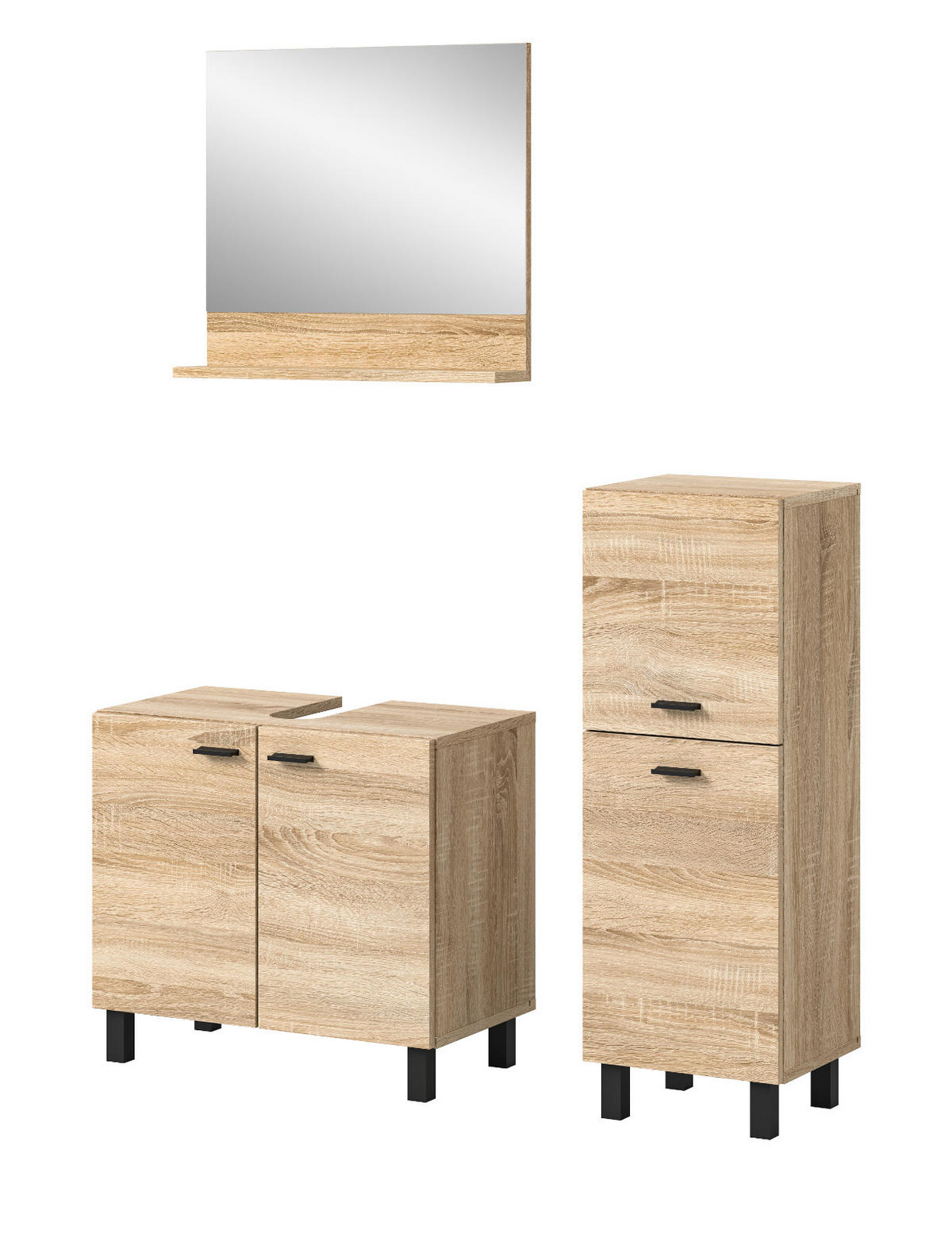 BADMÖBEL-SET Eiche 3-teilig 100 cm, Komplettset hängend oder stehend - Eichefarben, Glas/Holzwerkstoff (102/186/33cm) - Inn.Furn