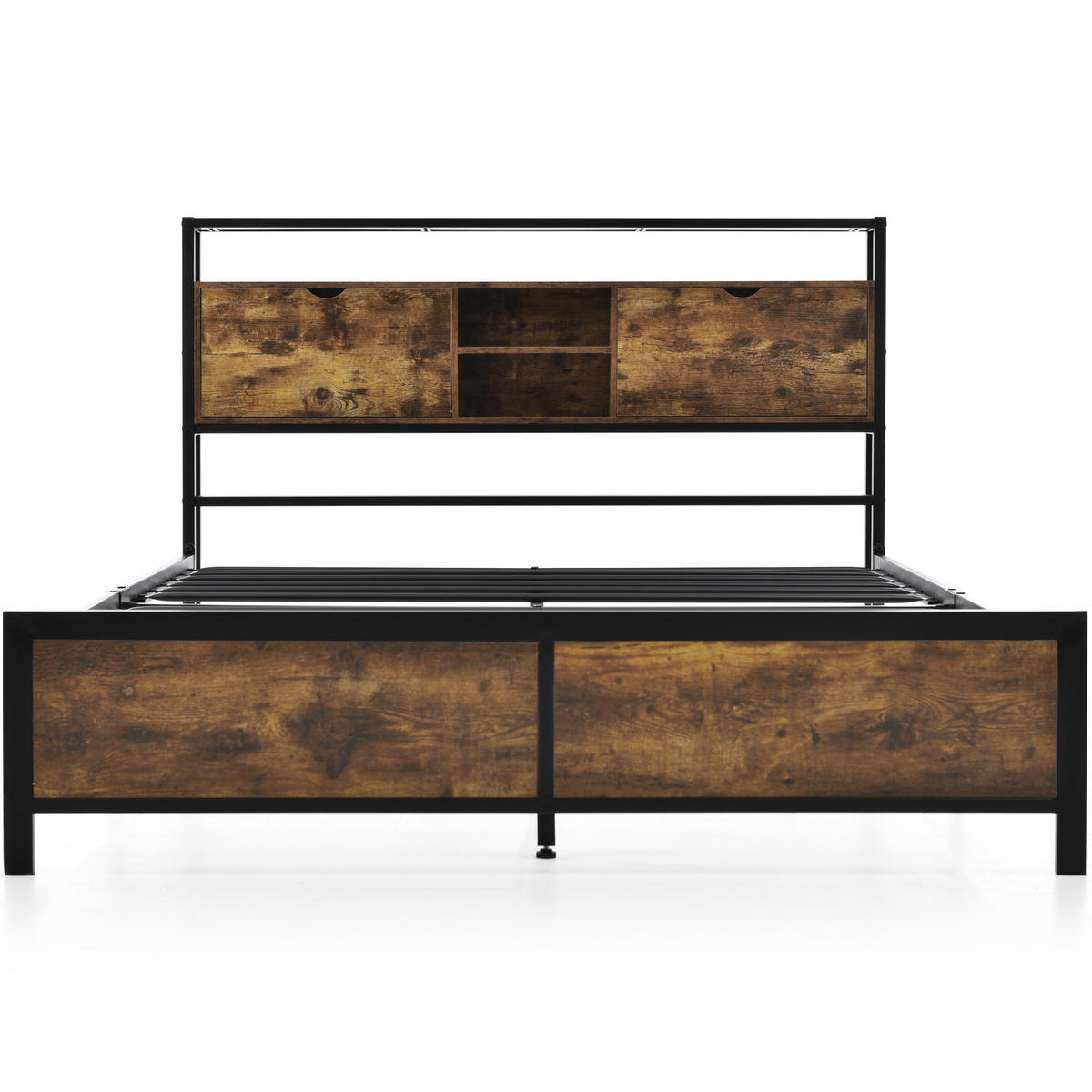 BETT 140/200 cm mit Stauraum und Holzmaserung - Naturfarben, Metall (140/200cm) - OKWISH