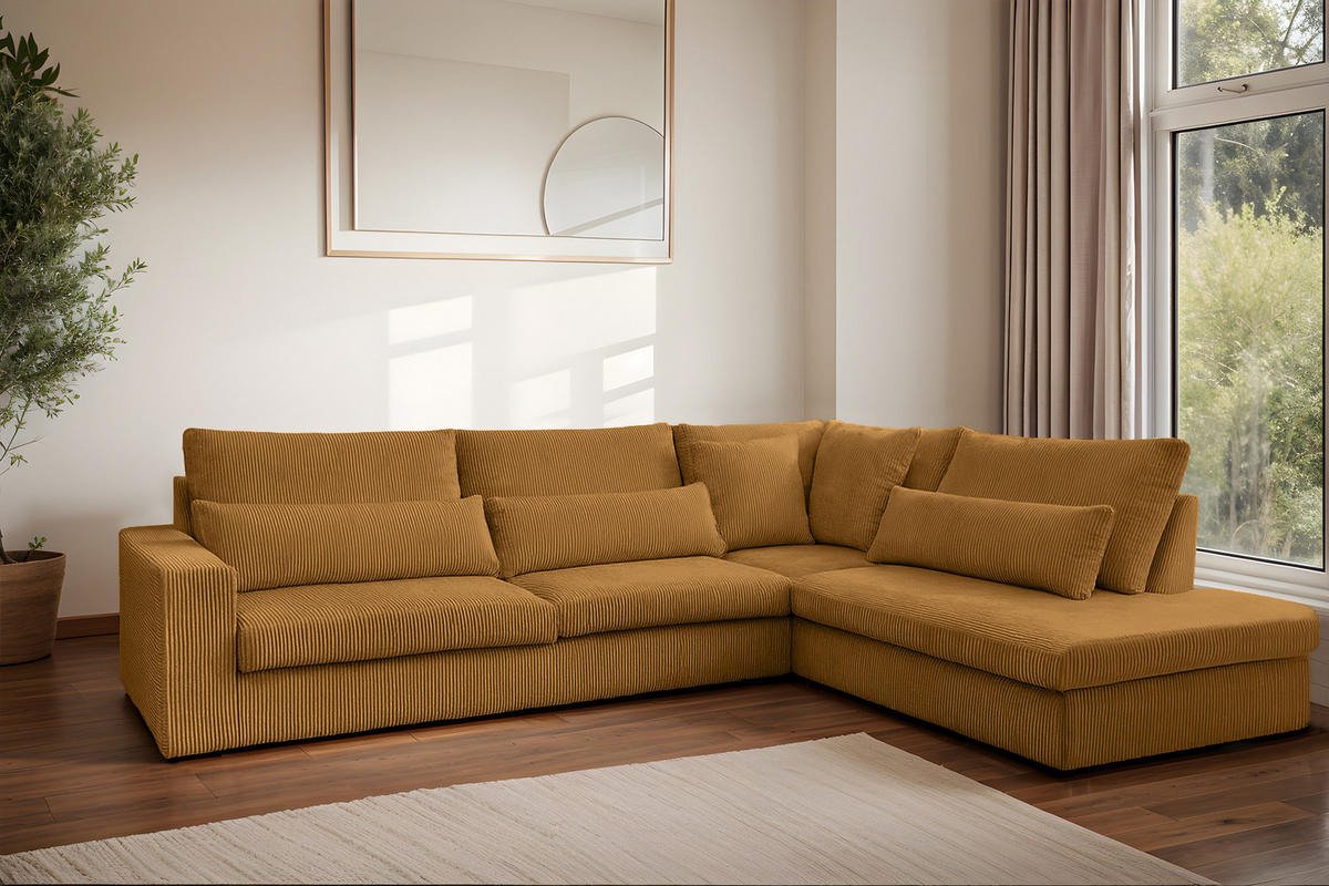 ECKSOFA L-Form SVEN Stoff Poso Senffarbe Rechts - Currygelb, Textil (315/245cm) - Kaiser Möbel