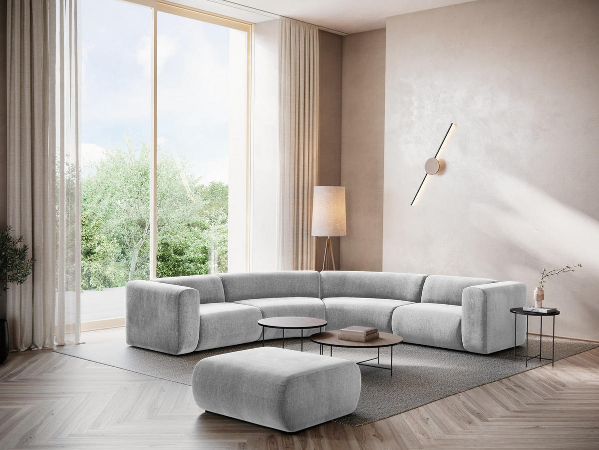 POUF Chenille Stoff Grau - Hellgrau/Schwarz, Kunststoff/Textil (94/40/89cm) - Makamii