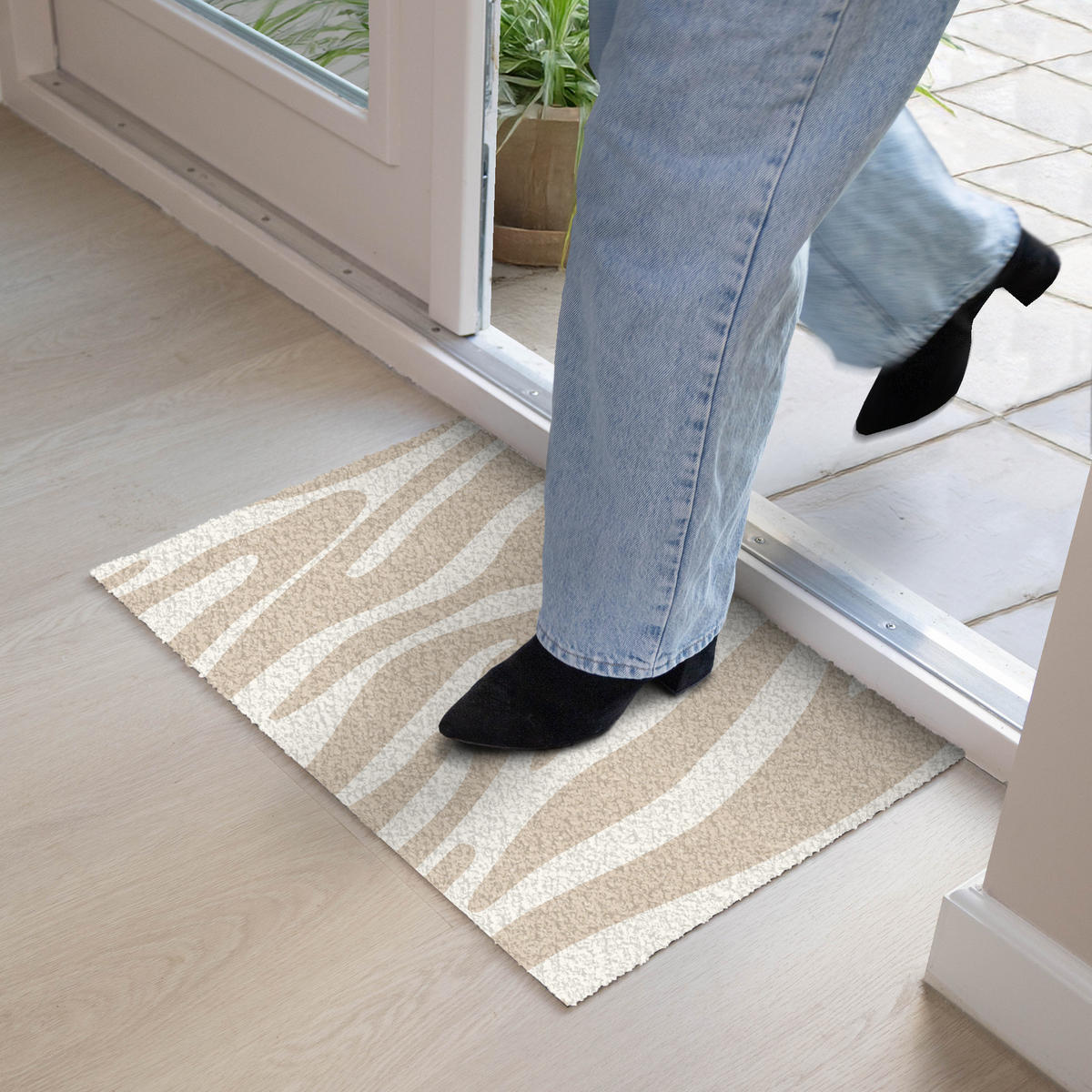 FUSSMATTE Zebramuster - Beige - Weiß - Tiermuster 60x40 cm - Beige, Kunststoff (60/0.4cm) - MuchoWow