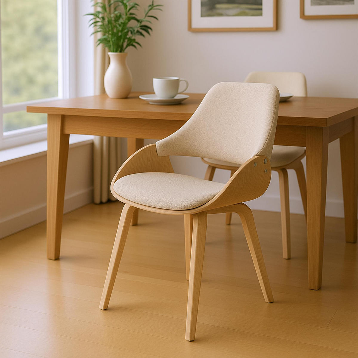 ESSZIMMERSTUHL 2er Set Stoff Natura/Creme - Eukalyptusholzfarben/Walnussfarben, Holz/Textil (52/86/54cm) - CLP