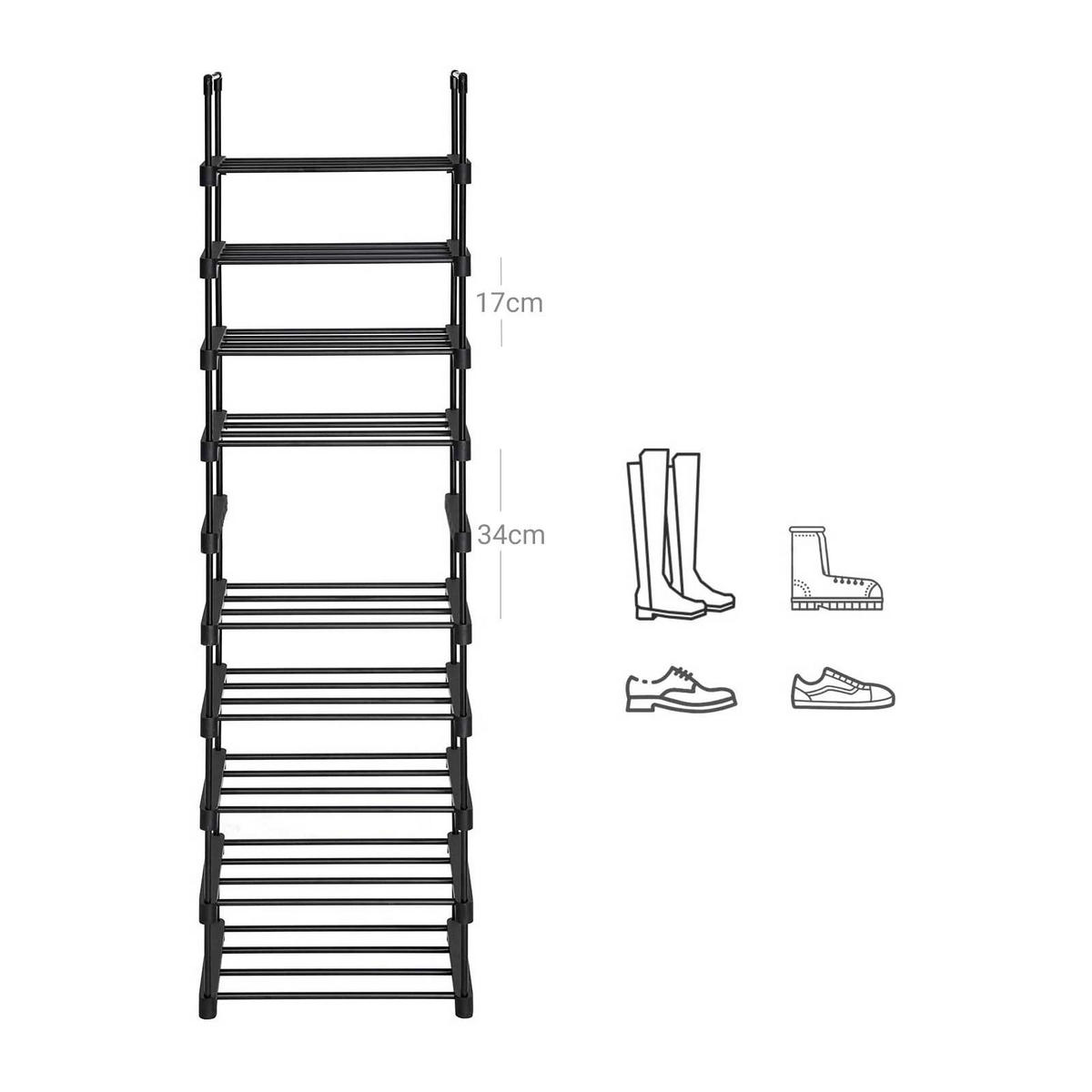 SCHUHREGAL - Schwarz, Metall (30/174/45cm) - Hansiro