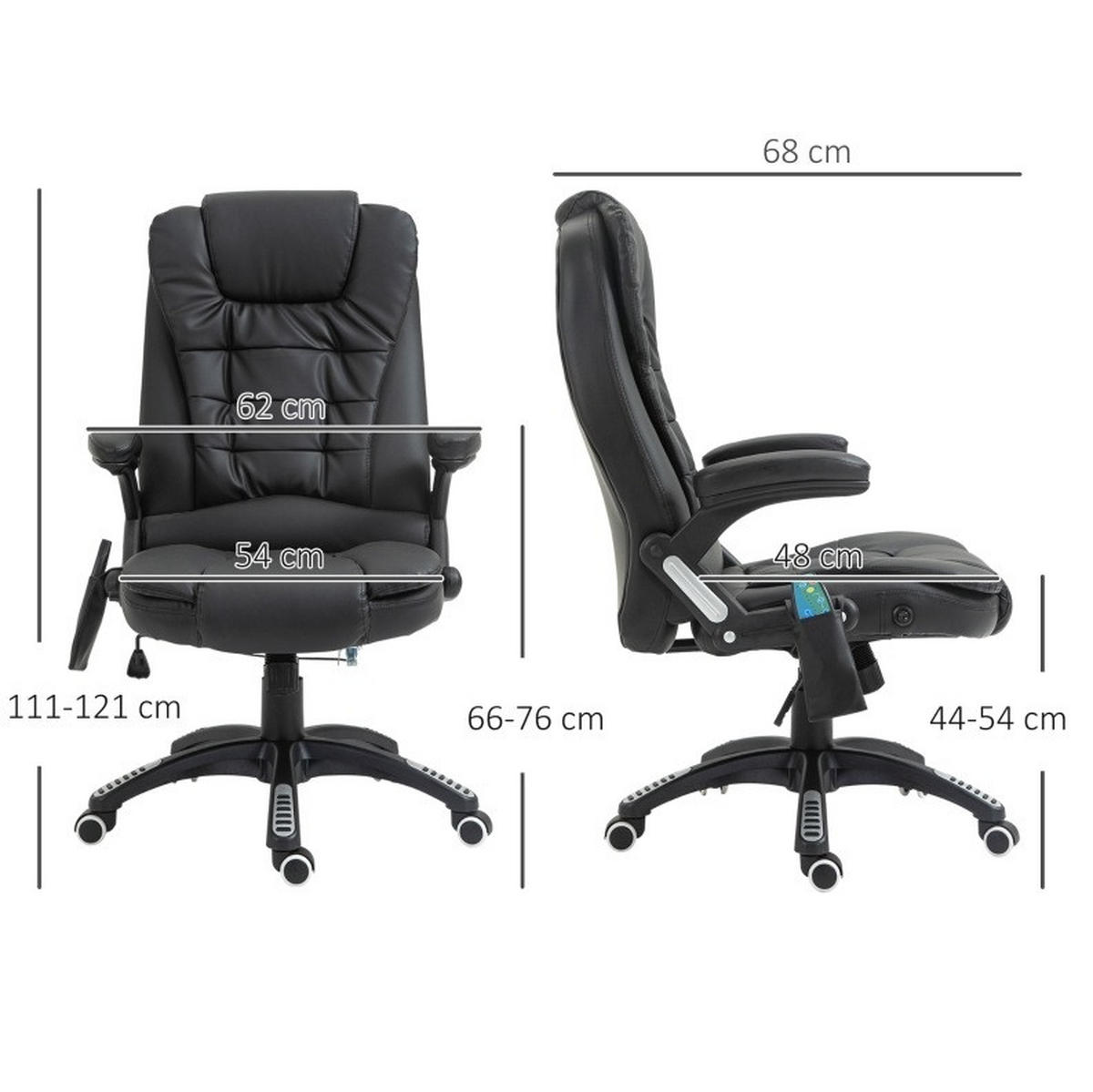 BÜROSTUHL mit Massagefunktion höhenverstellbar Kunstleder Black - Schwarz, Metall (70/121/70cm) - Meubliv