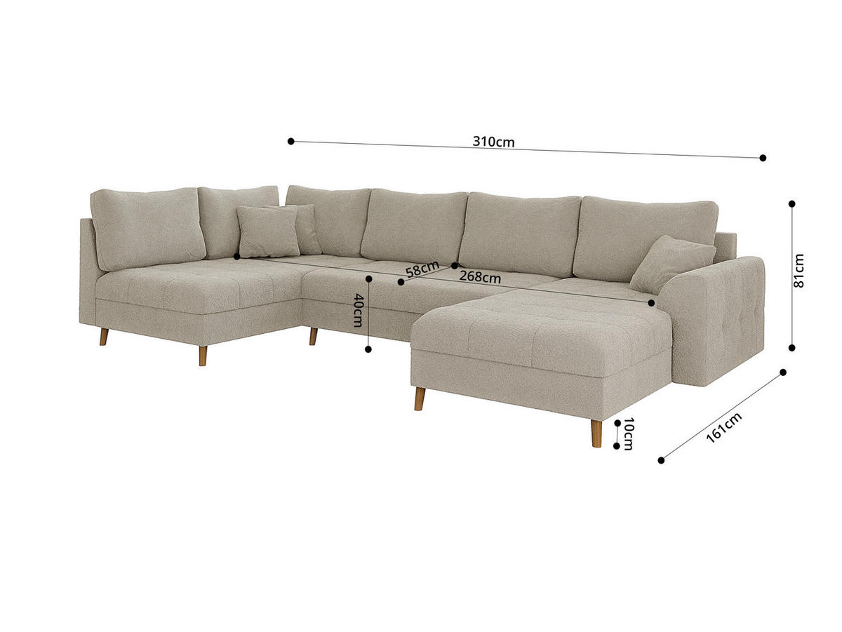 WOHNLANDSCHAFT inkl. Hocker Henrik Beige Boucle - Beige/Braun, Holz/Textil (310/81/161cm) - S-Style Möbel