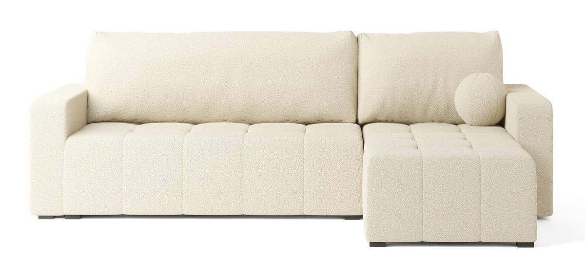ECKSOFA VOLIRA Creme Boucle-Stoff mit Schlaffunktion - Creme, Holz (230/143cm) - MASSENO