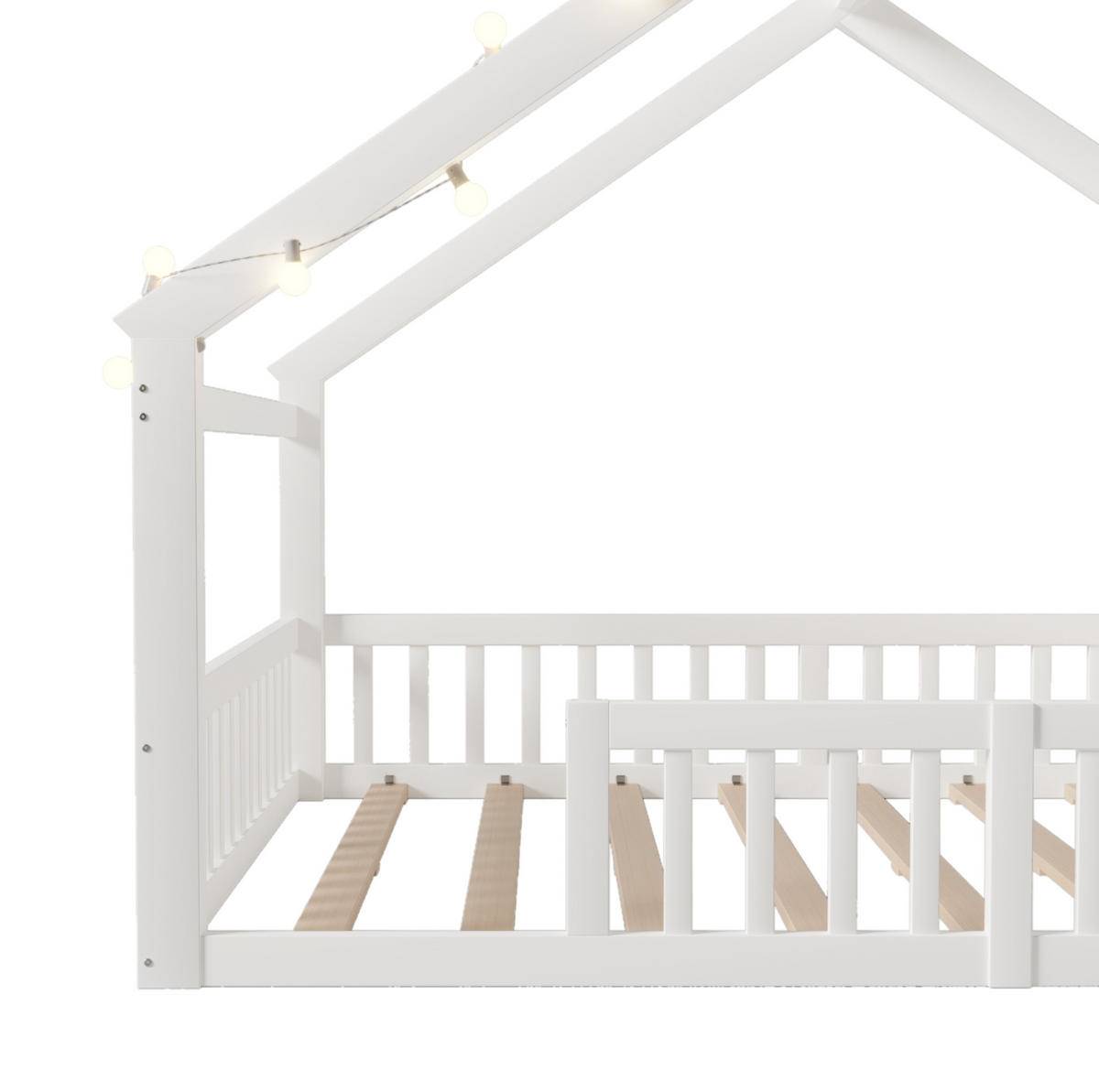 KINDERBETT 140/190 cm in Hausform mit Gitter und Regalen, Kiefer/MDF, Weiß - Weiß, Holz (140/190cm) - BEAOK