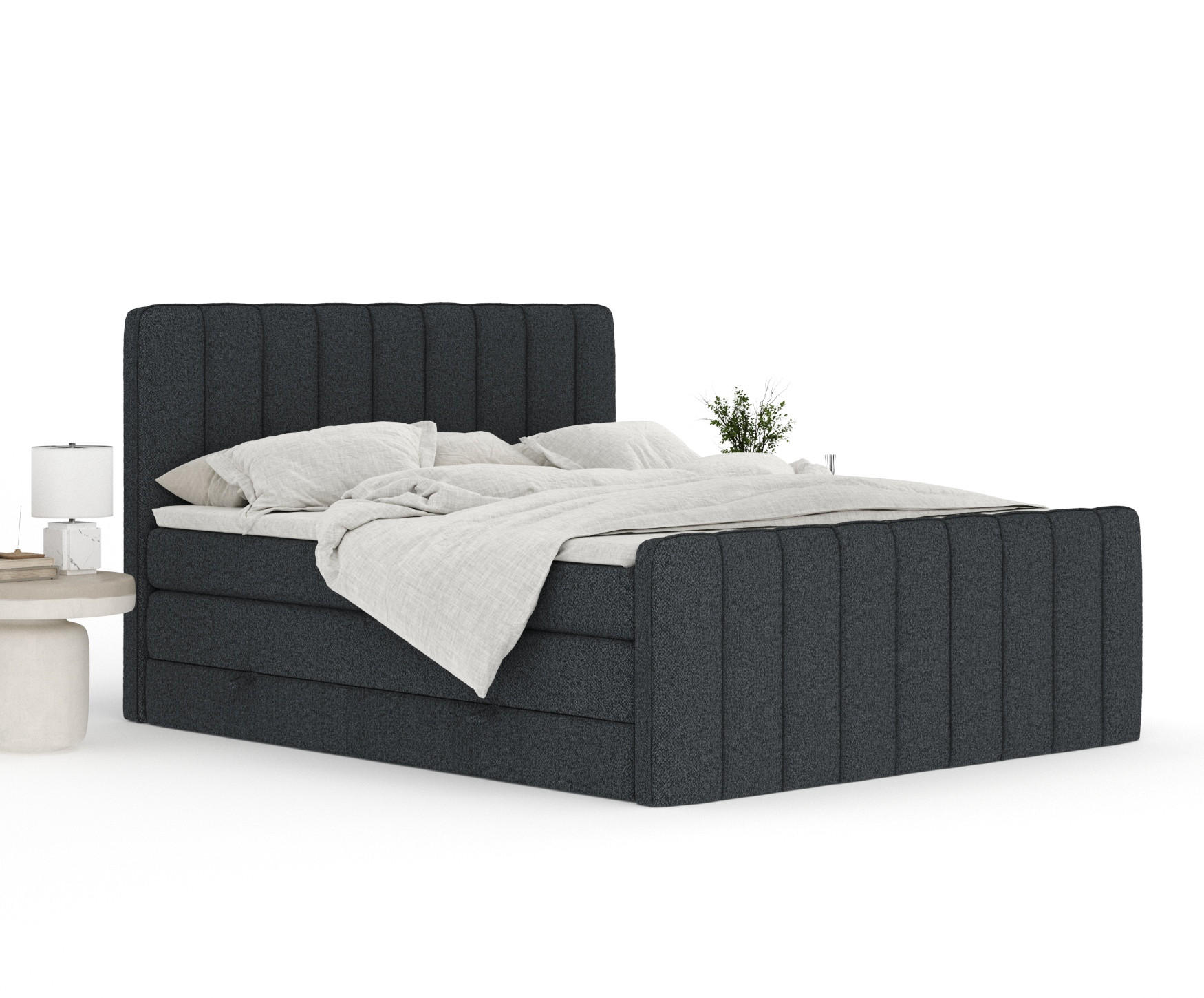 Thumbnail - Maison de Reve Boxspringbett, Schwarz, Textil, Buche, Kiefer, H3 + H4, 7-Zonen, Höhe ca. 40 cm, 200x200 cm, Handmade in ...