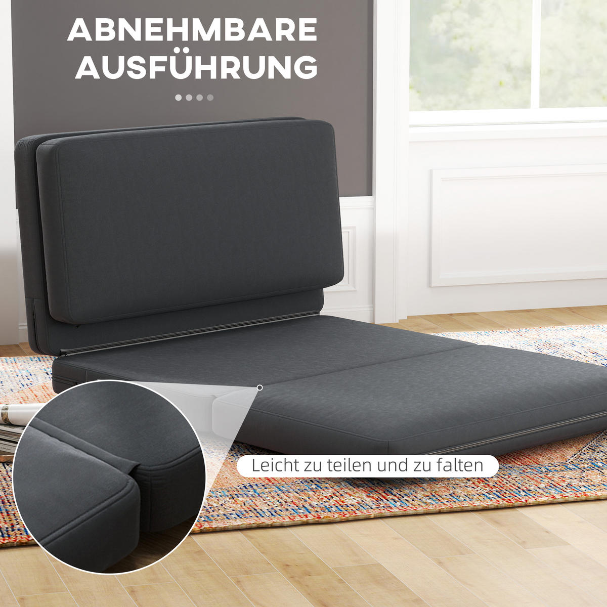 BODENSOFA 3-in-1 Klappbar Schlafsofa mit Samtoptik für Schlafzimmer, Wohnzimmer - Dunkelgrau, Textil (138/10/270cm) - HOMCOM