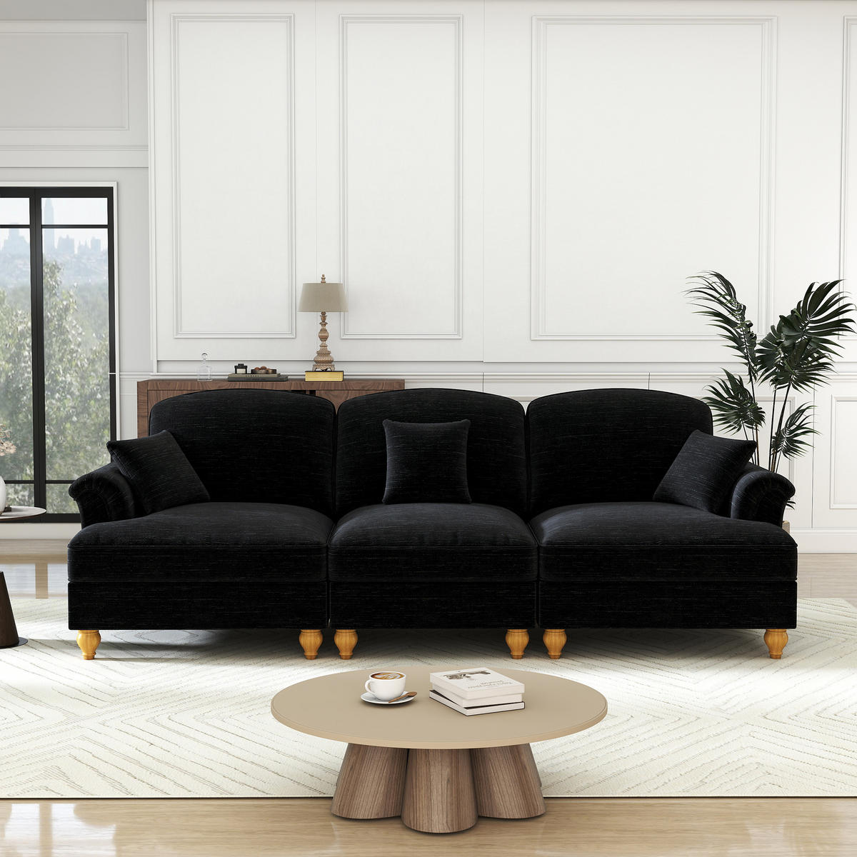 3-SITZER-SOFA DE-34092 mit abnehmbarem Volant Schwarz - Schwarz, Textil (83.5/93/272cm) - ComfortXL