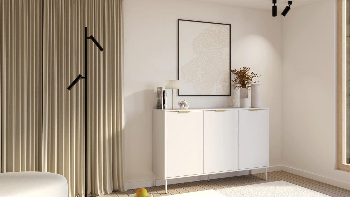 KOMODA Vena biela 150 cm - biela/zlatá, kov/kompozitné drevo (150/86/40cm) - Selsey