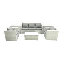 GARTENMÖBELSET mit 3-SITZER SOFA,COUCHTISCH Polyrattan Hellgrau-Mix 5-Sitzer - Hellgrau/Grau, Glas/Kunststoff - Fimous