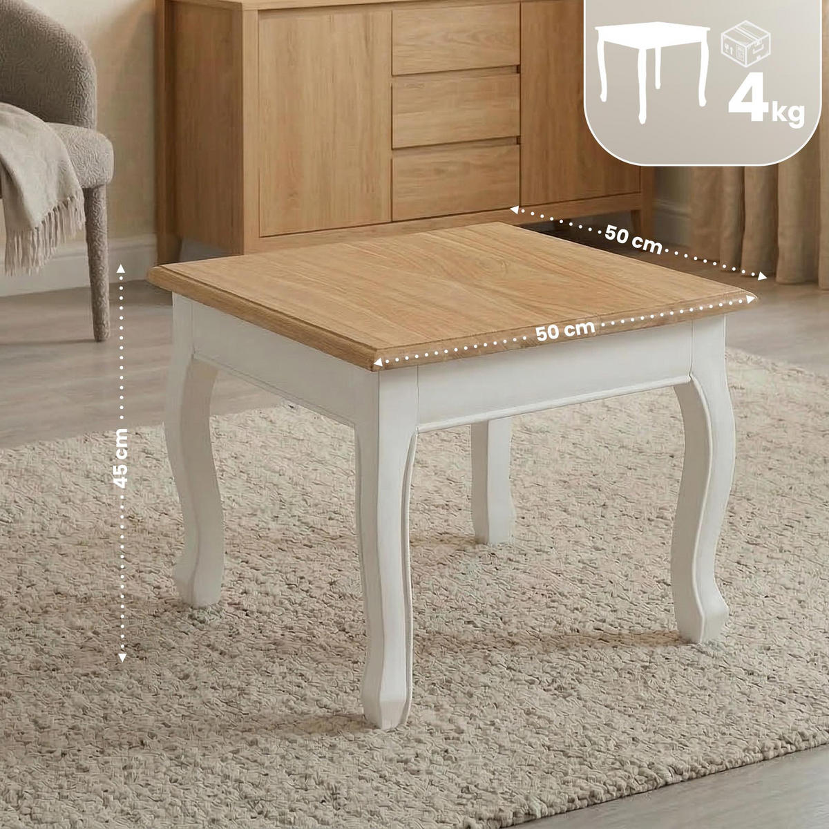 BEISTELLTISCH eckig 50/50/45 cm Holz natura/weiß - Eukalyptusholzfarben/Weiß, Holz (50/50/45cm) - CLP