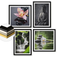 WANDBILDER 4er-Set - 50x50 cm & 40x60 cm Schwarzer Rahmen - Zen-Gemälde, Wassersteine, Buddha - Schwarz, Kunststoff (50/50cm) - ArtPrintCave