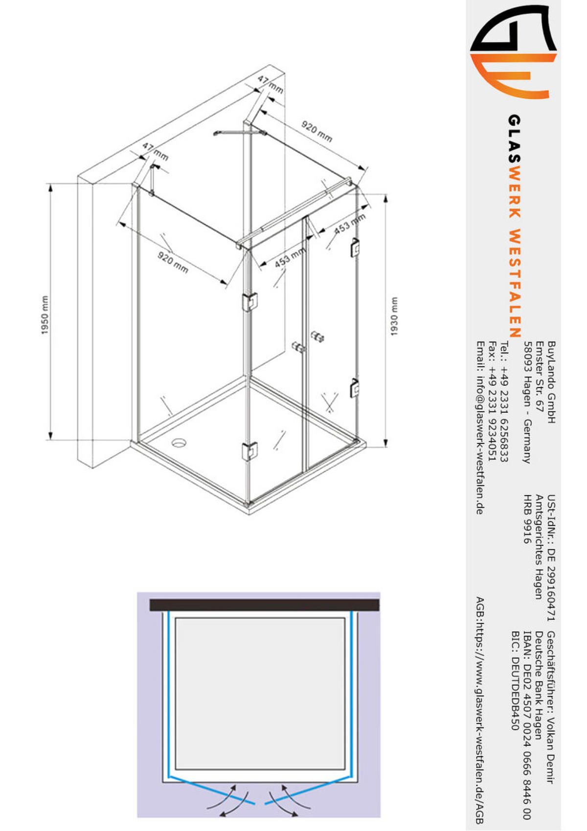 DUSCHKABINE Emma 100x100x100 x195 cm U-Form Schwarz - Schwarz, Glas (100/100/195cm) -  Glaswerk Westfalen