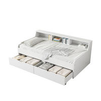 TAGESBETT 90/200 cm mit 2 Schubladen und 3 Ablagefächern aus Kiefern und MDF, Weiß - Weiß, Holzwerkstoff (90/200cm) - Redom