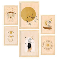 POSTER Set Mit 6 Mystischen Sammlung A3 & A4 Rahmen Aus Hellem Holz - Beige, Papier (29/3cm) - Nacnic