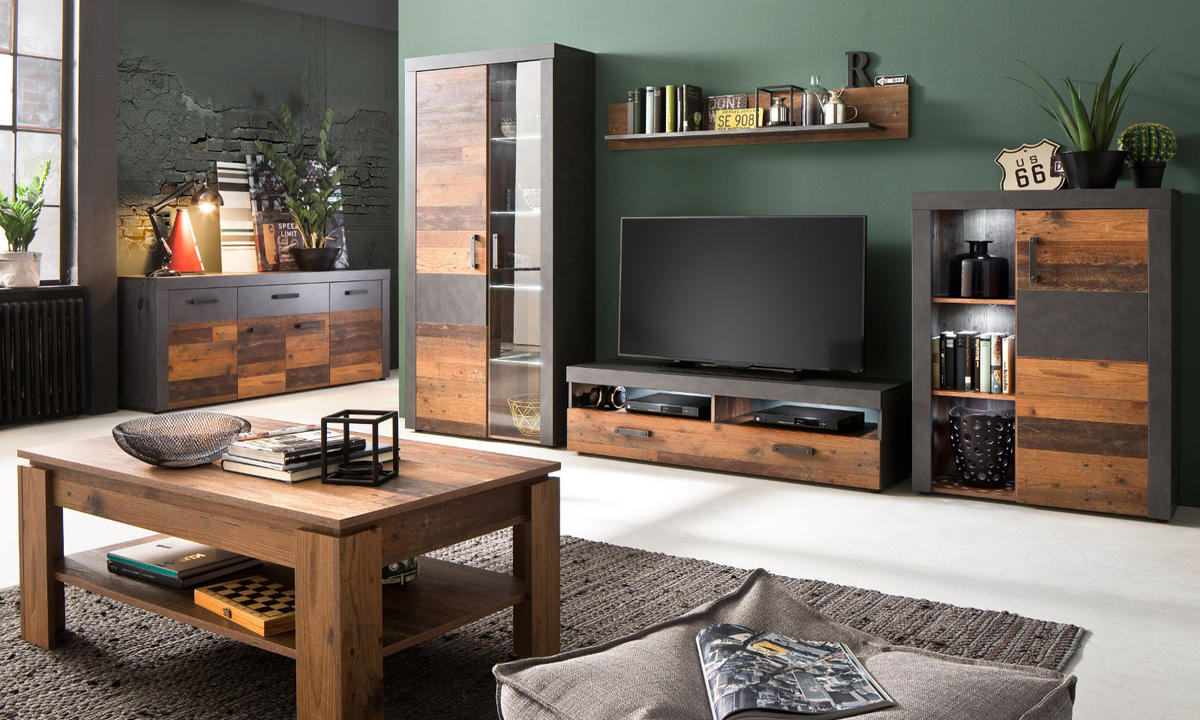 KOMMODE Used Wood Altholz Design mit Grau 151 cm, SIDEBOARD mit viel Stauraum - Silberfarben/Schwarz, Holzwerkstoff/Kunststoff (151/86/37cm) - Top.Furn
