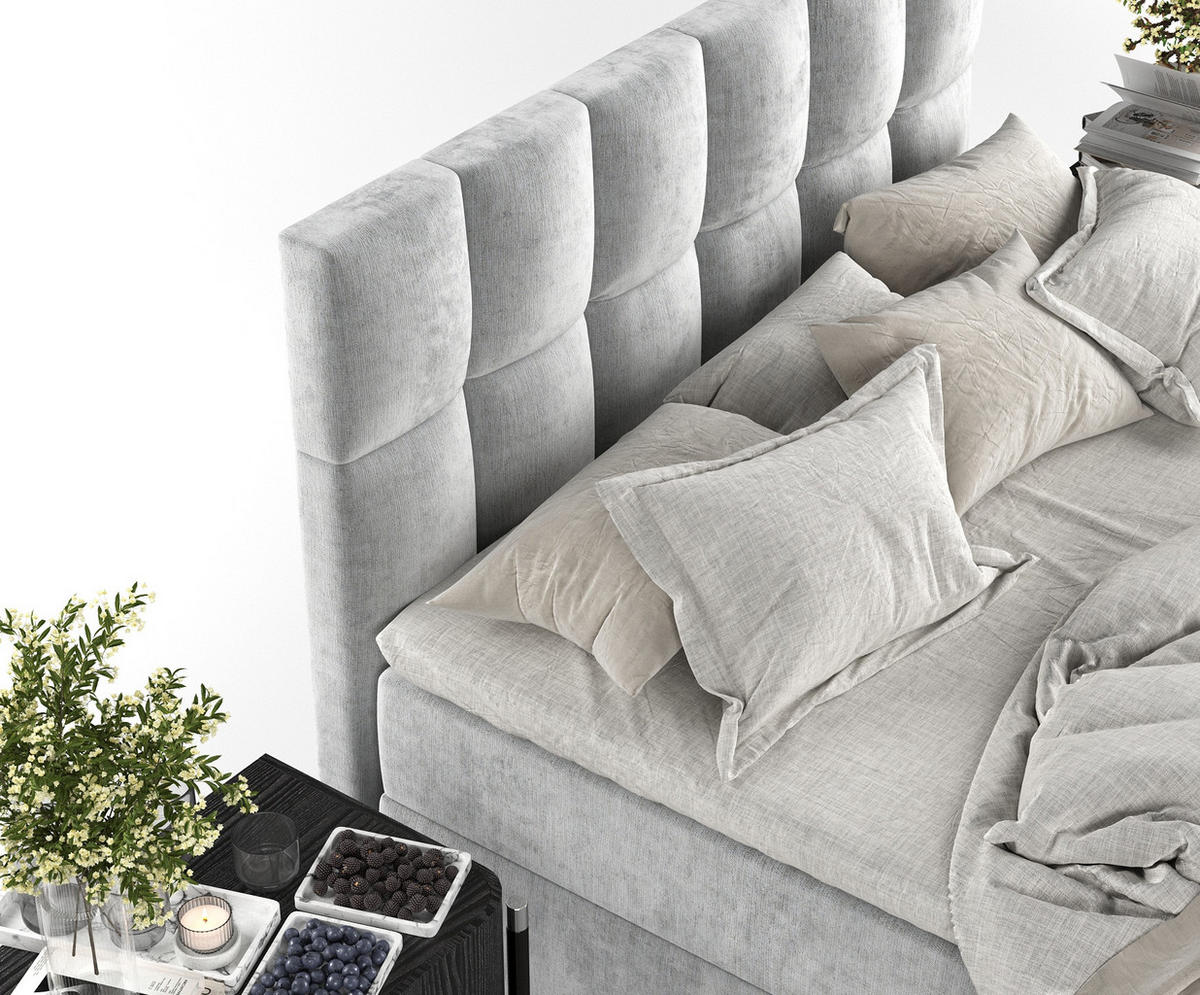 BOXBETT Essence Hellgrau 160/200 cm - Hellgrau/Schwarz, Holz/Holzwerkstoff (160/200cm) - Maison de Reve