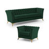 SITZGARNITUR 3+1 Chesterfield Whitby Flasche Grün Samt mit goldenen Füßen - Dunkelgrün/Goldfarben, Holz/Textil (237/78/82cm) - S-Style Möbel