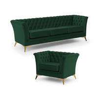 SITZGARNITUR 3+1 Chesterfield Whitby Flasche Grün Samt mit goldenen Füßen - Dunkelgrün/Goldfarben, Holz/Textil (237/78/82cm) - S-Style Möbel