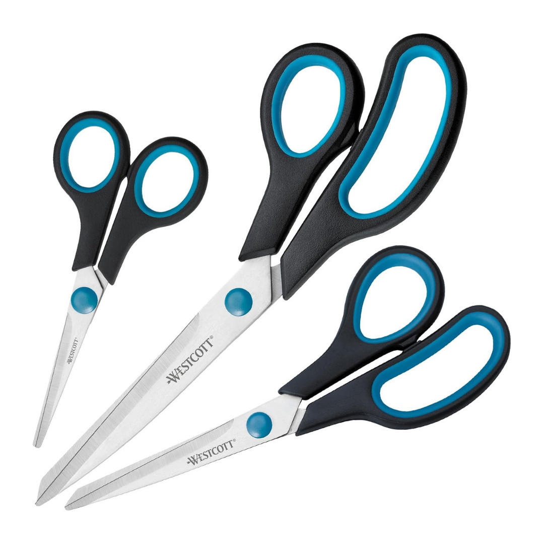 SCHERENSET 3-tlg Edelstahl Softgriff Universalschere Büroschere Schwarz Blau - Blau/Silberfarben, Kunststoff/Metall (25cm) - JUNG