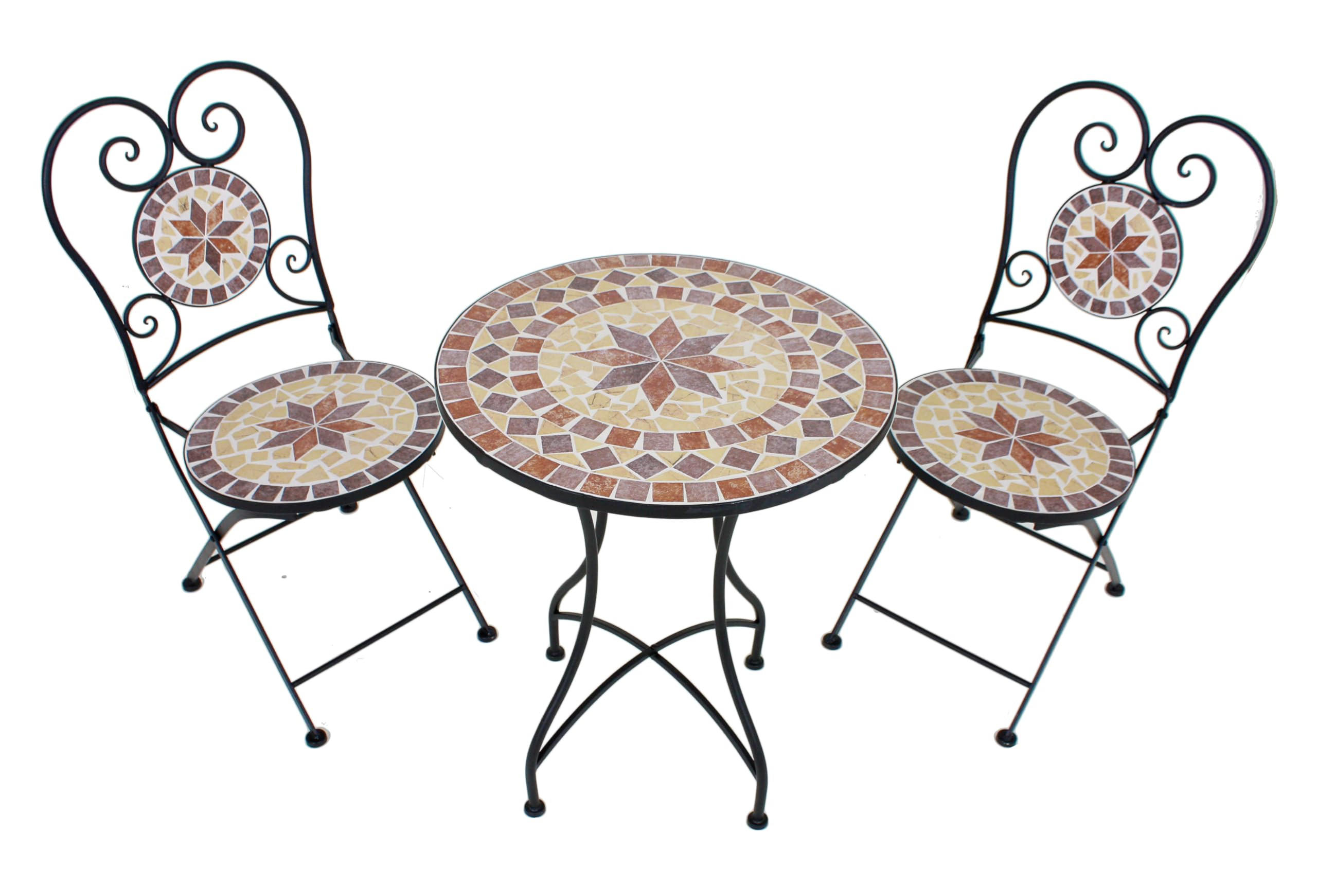 BALKONMÖBEL-SET Robert 3-teilig Mosaik Beige Balkon-Set - Beige, Metall - DELUKE