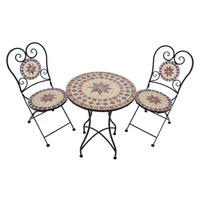 BALKONMÖBEL-SET Robert 3-teilig Mosaik Beige Balkon-Set - Beige, Metall - DELUKE