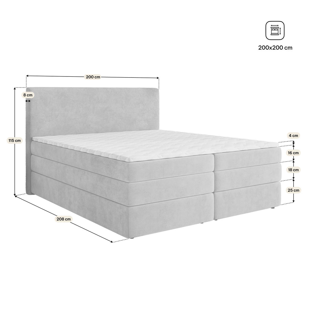AMERICKÁ POSTEL MATERN, 200x200 cm s matrací a úložným prostorem, H2+H3, černá - černá, dřevo (200/200cm) - MASSENO