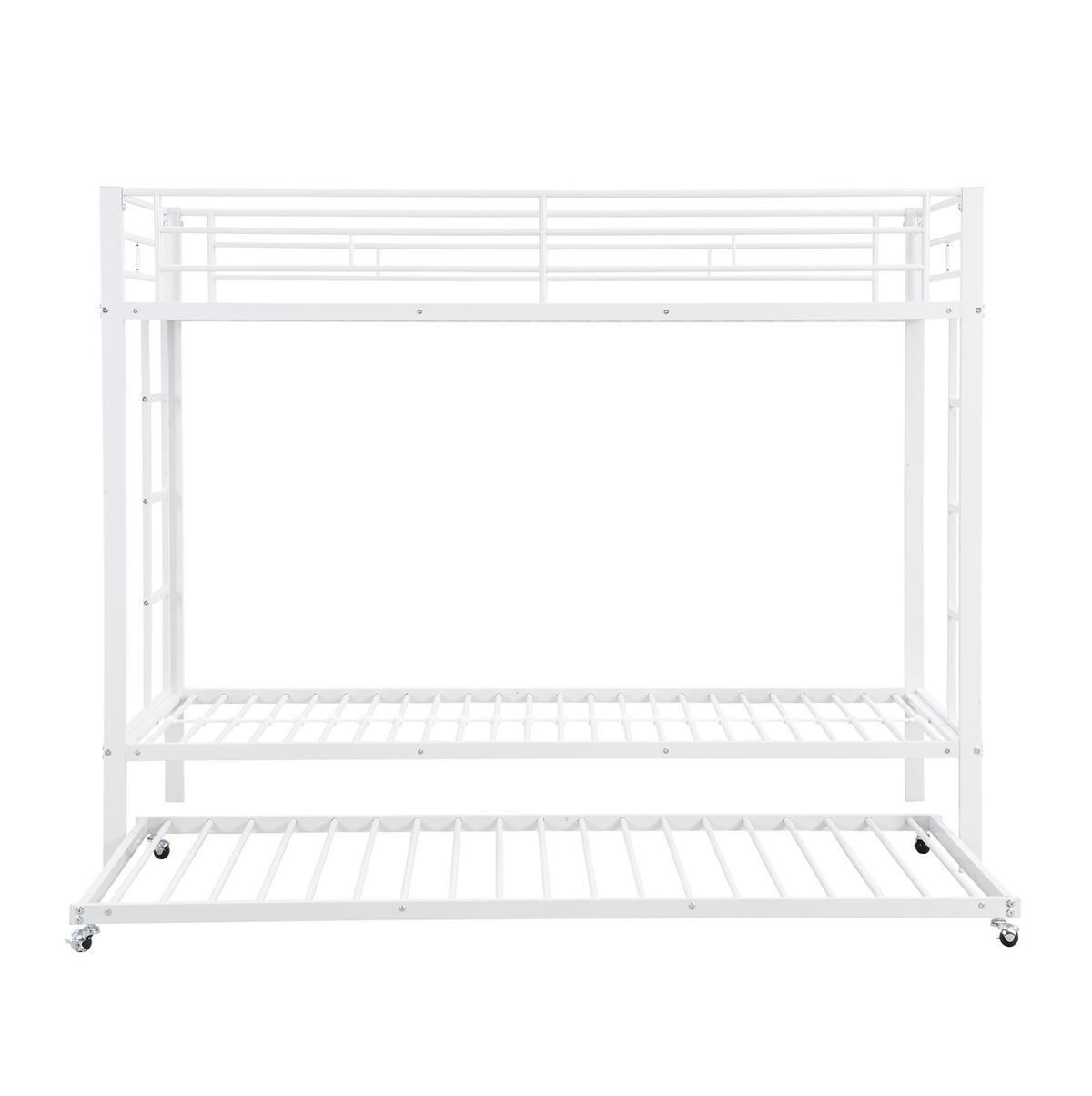 ETAGENBETT 90/200 cm mit Ausziehbett, hohem Sicherheitsgeländer und Metallrahmen, Weiß - Weiß, Metall (90/200cm) - Redom