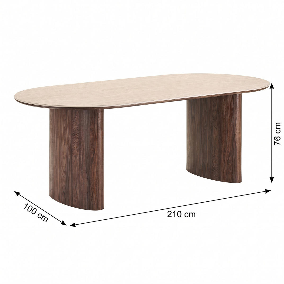 ESSTISCH Minamata 100 x 210 x 76 cm, Keramik-Tischplatte Travertin / Walnuss-Dekor - Grau, Holzwerkstoff (210/100/76cm) - ebuy24
