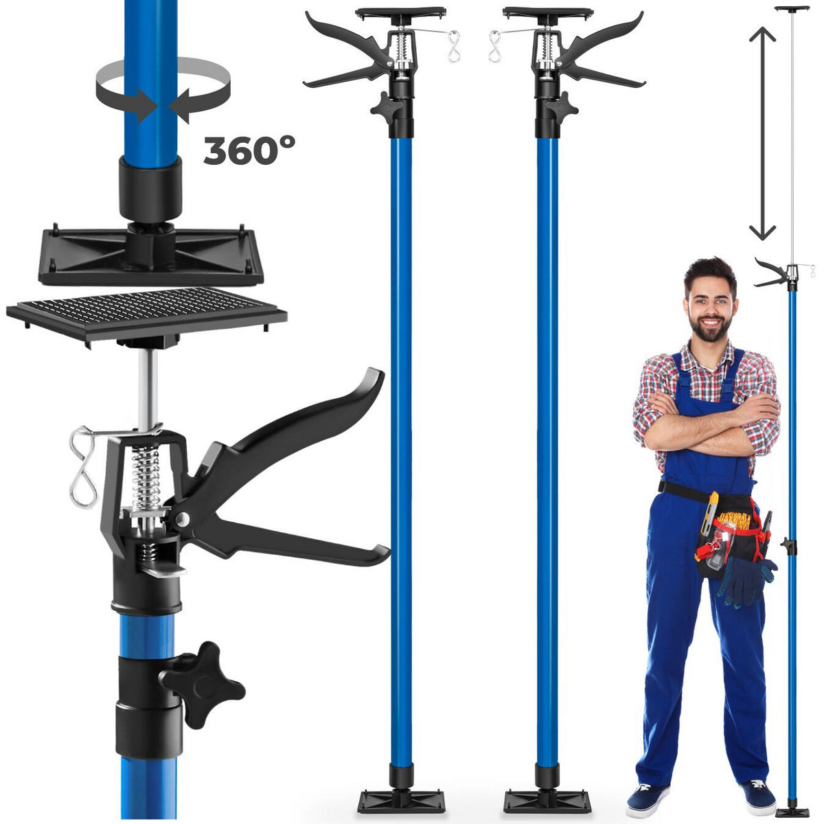 TELESKOPSTÜTZEN 2er Set, mit Schnellspannsystem, blau - Blau, Textil - tectake