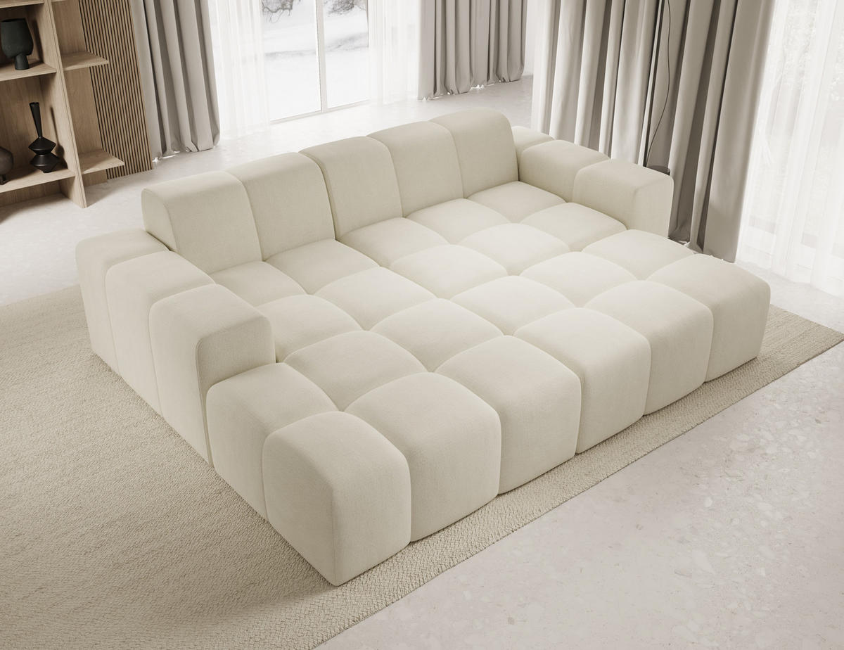 ECKSOFA Fogo mit Hocker, Couch L-Form, Sofa Links, Veloursstoff, 245x68x180 cm, Beige - Beige, Holz/Textil (180/245cm) - PROMETO Möbel