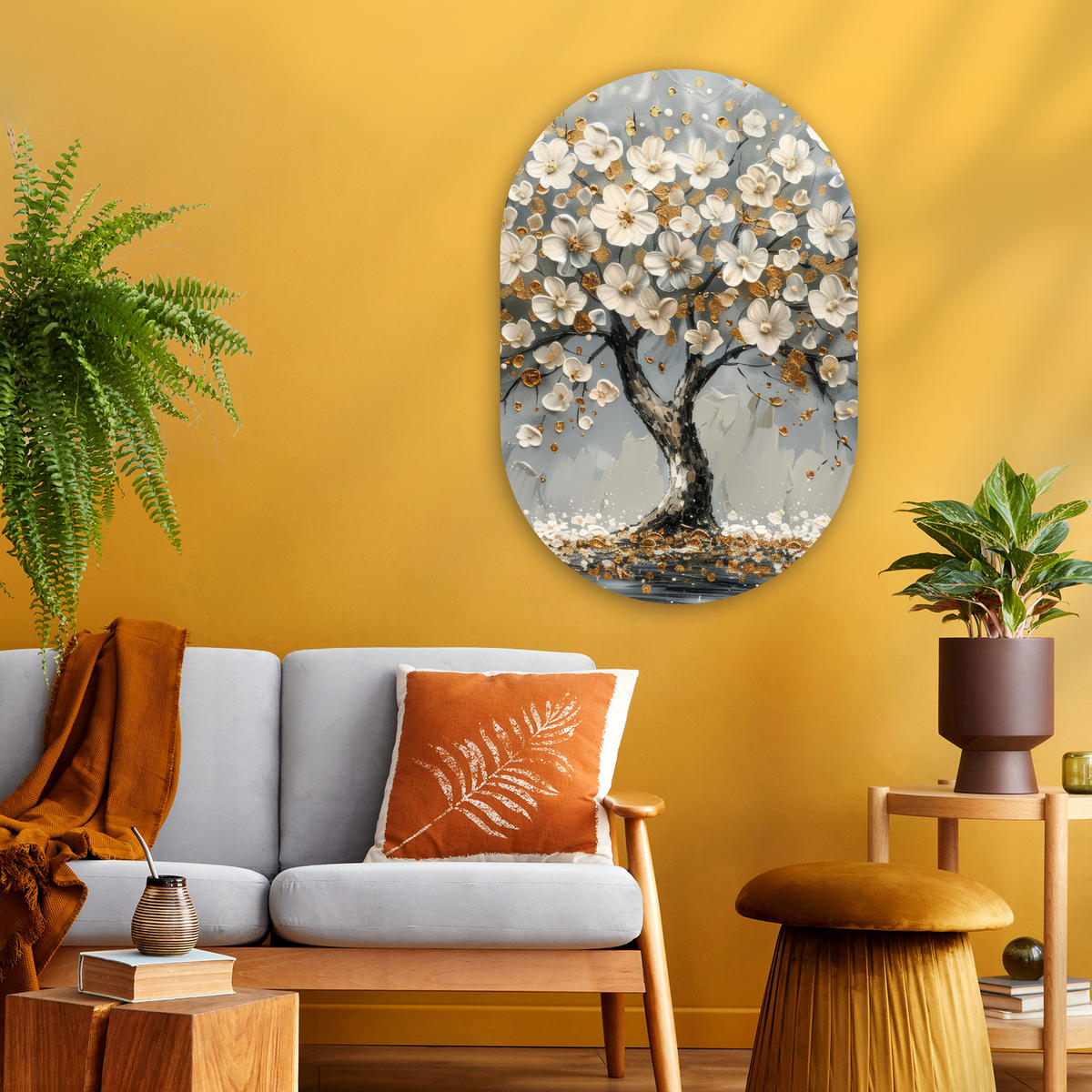 WANDBILD Baum - Gold - Blumen - Abstrakt - Kunst 60x90 cm - Goldfarben, Kunststoff (60/90cm) - MuchoWow