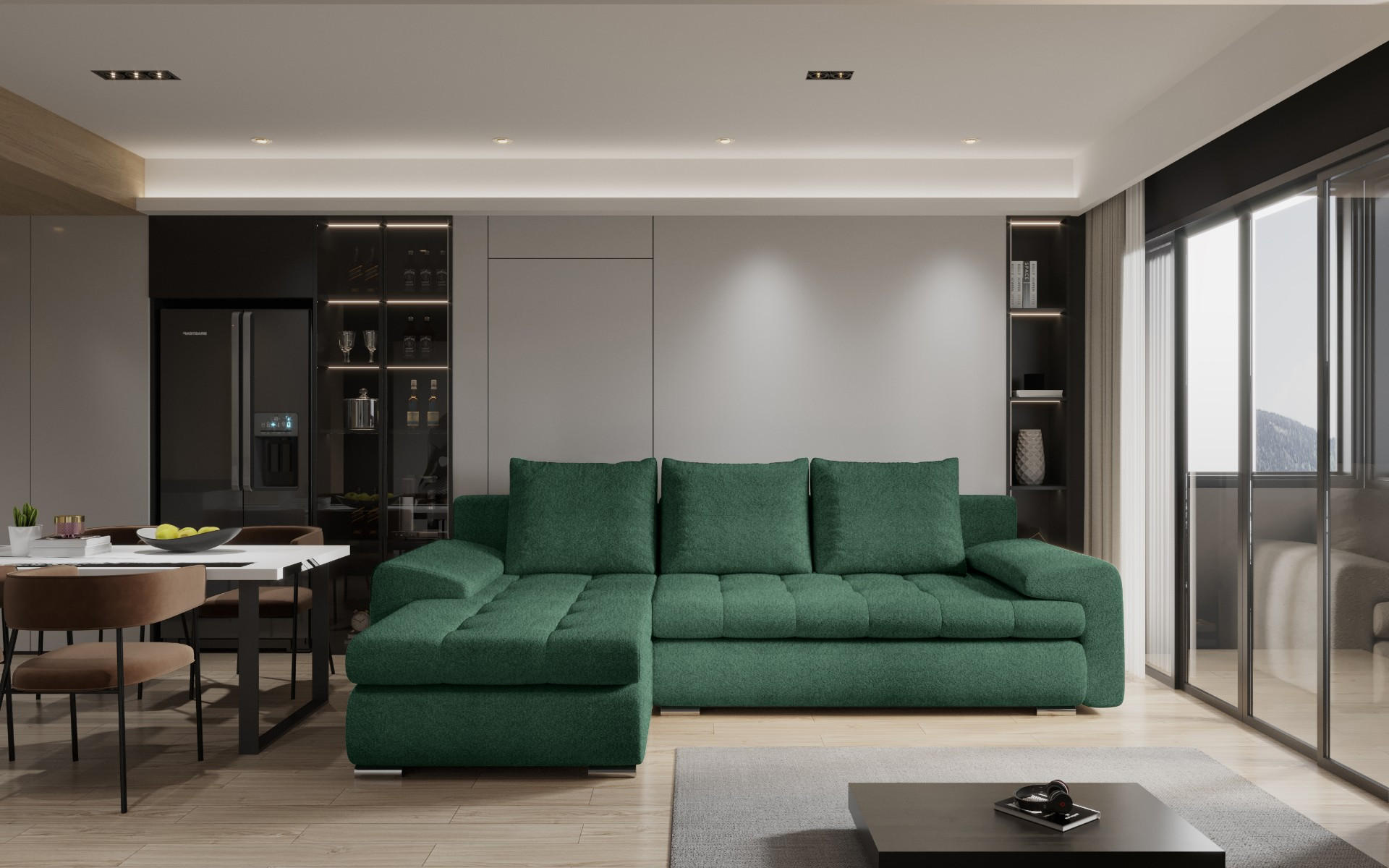 ECKSOFA TOMI Abriamo Dunkelgrün Links - Dunkelgrün, Holz (150/237cm) - Kaiser Möbel