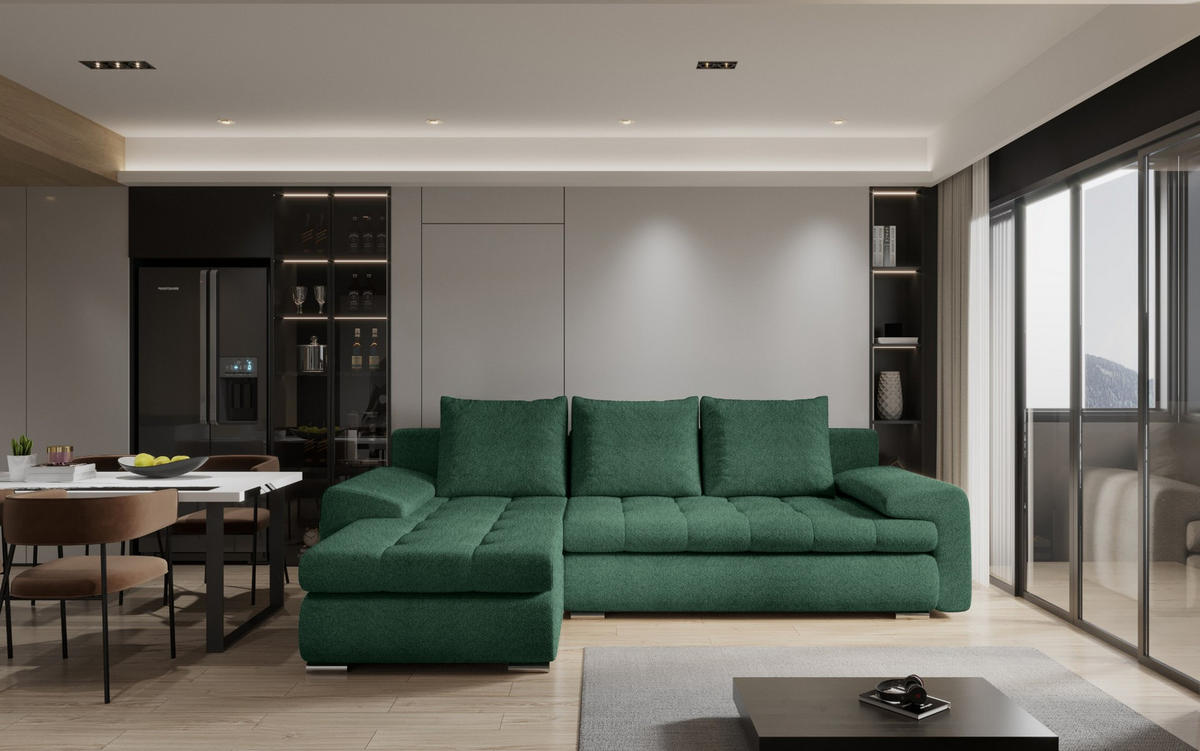 ECKSOFA TOMI Abriamo Dunkelgrün Links - Dunkelgrün, Holz (150/237cm) - Kaiser Möbel