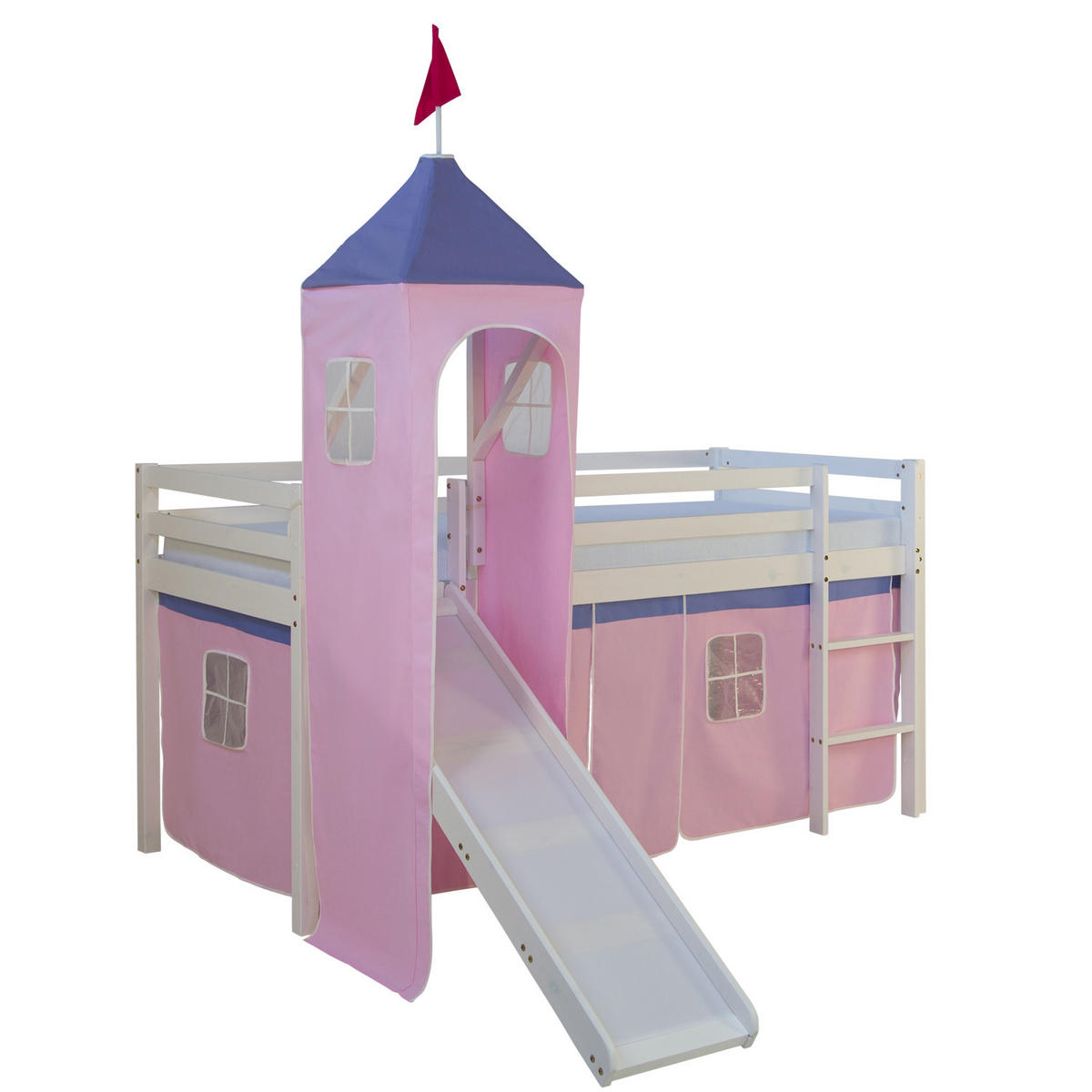 HOCHBETT mit Rutsche Turm 90/200 cm Rosa - Weiß/Rosa, Holz - Homestyle4u
