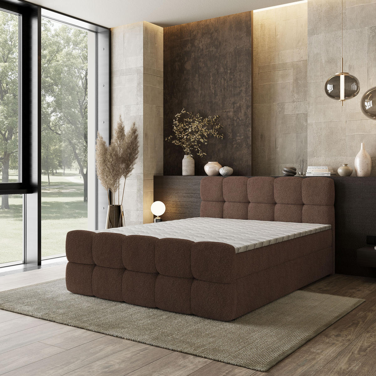 BOXBETT BRUME 160x200 cm mit Matratze und Topper, H2+H3 - Braun - Braun, Holz (160/200cm) - MASSENO