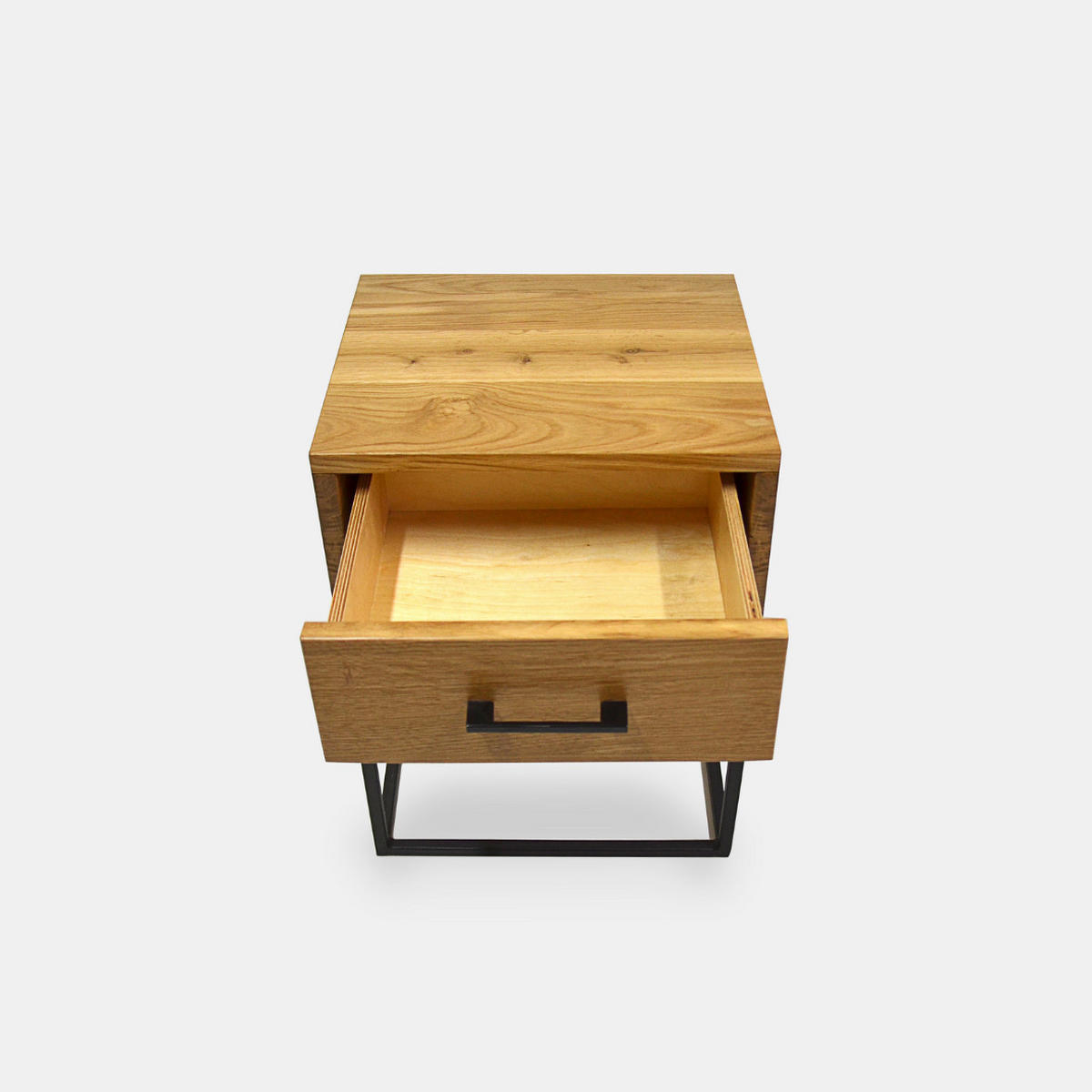 EICHEN-NACHTTISCH im industriellen Stil mit Schublade und Regal für das Schlafzimmer MERIS I - Eichefarben, Holz (40/55/35cm) - Rawood Furniture