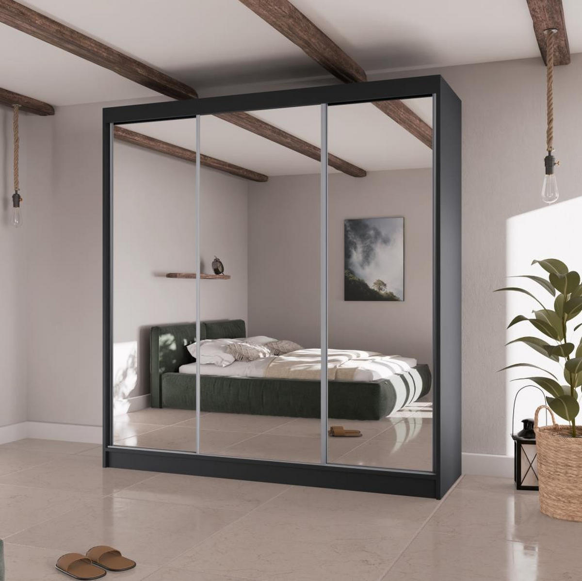 SCHWEBETÜRENSCHRANK Homa II 200/61/215 schwarz - Schwarz, Holzwerkstoff (200/215/61cm) - Beautysofa