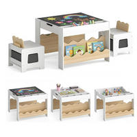 KINDERTISCH mit Stuhl natur(3-tlg) - Naturfarben, Holzwerkstoff (66/48/64cm) - COSTWAY