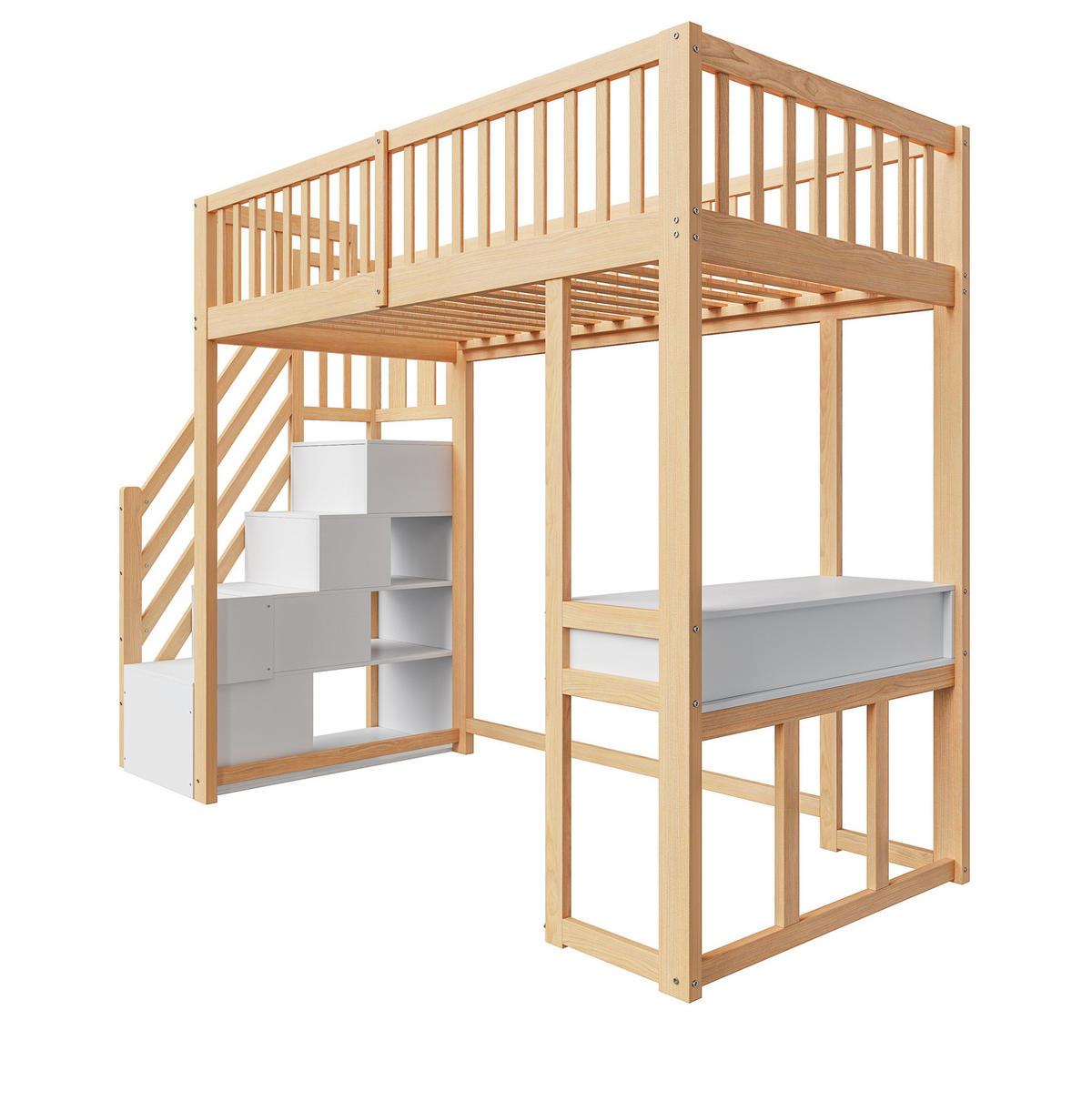HOCHBETT 90/200 cm Weiß mit Tisch und Aufbewahrungstreppe - Weiß, Holz (90/200cm) - MIVRAY